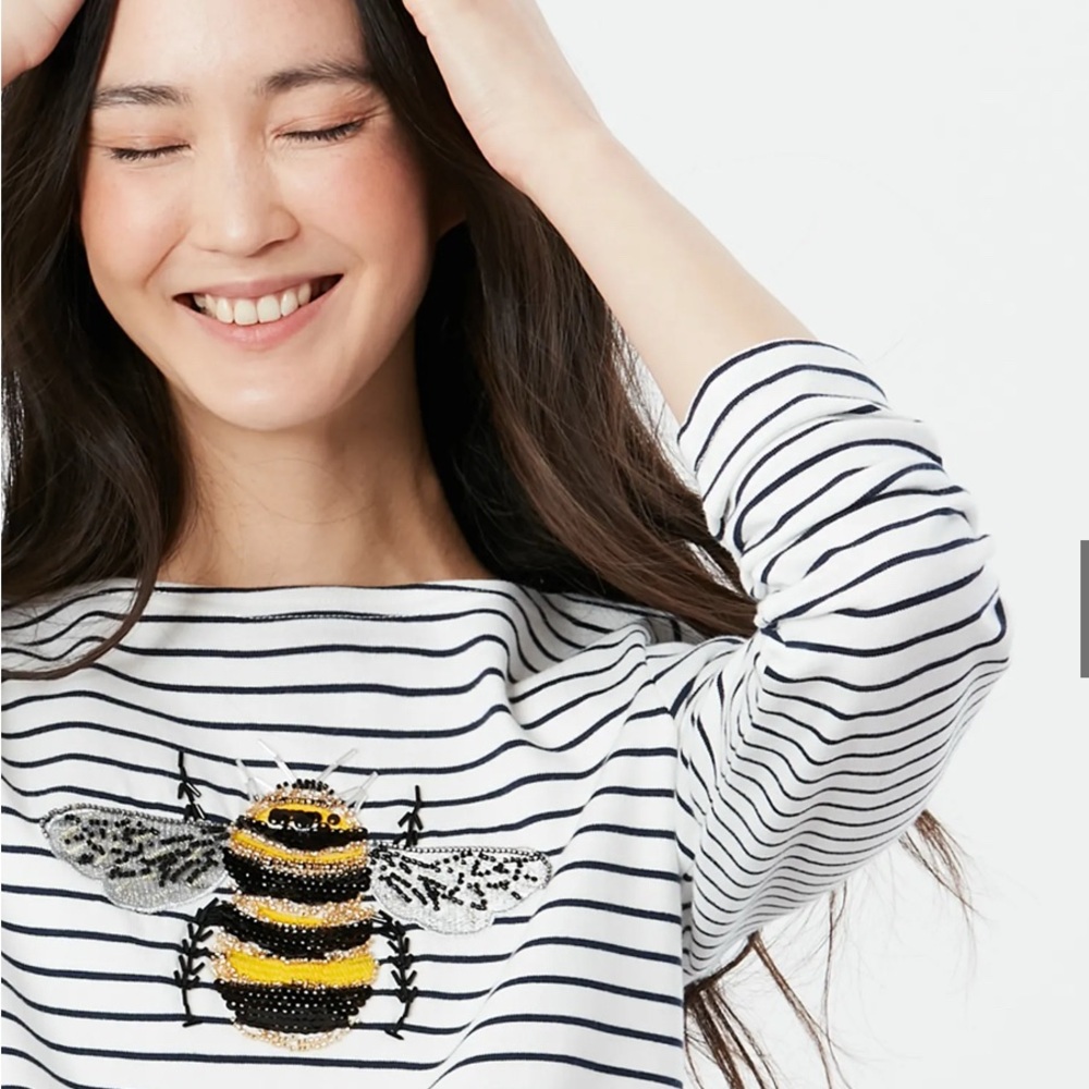 Joules Harbour Luxe Long Sleeve Jersey Top - Bee Embellishment